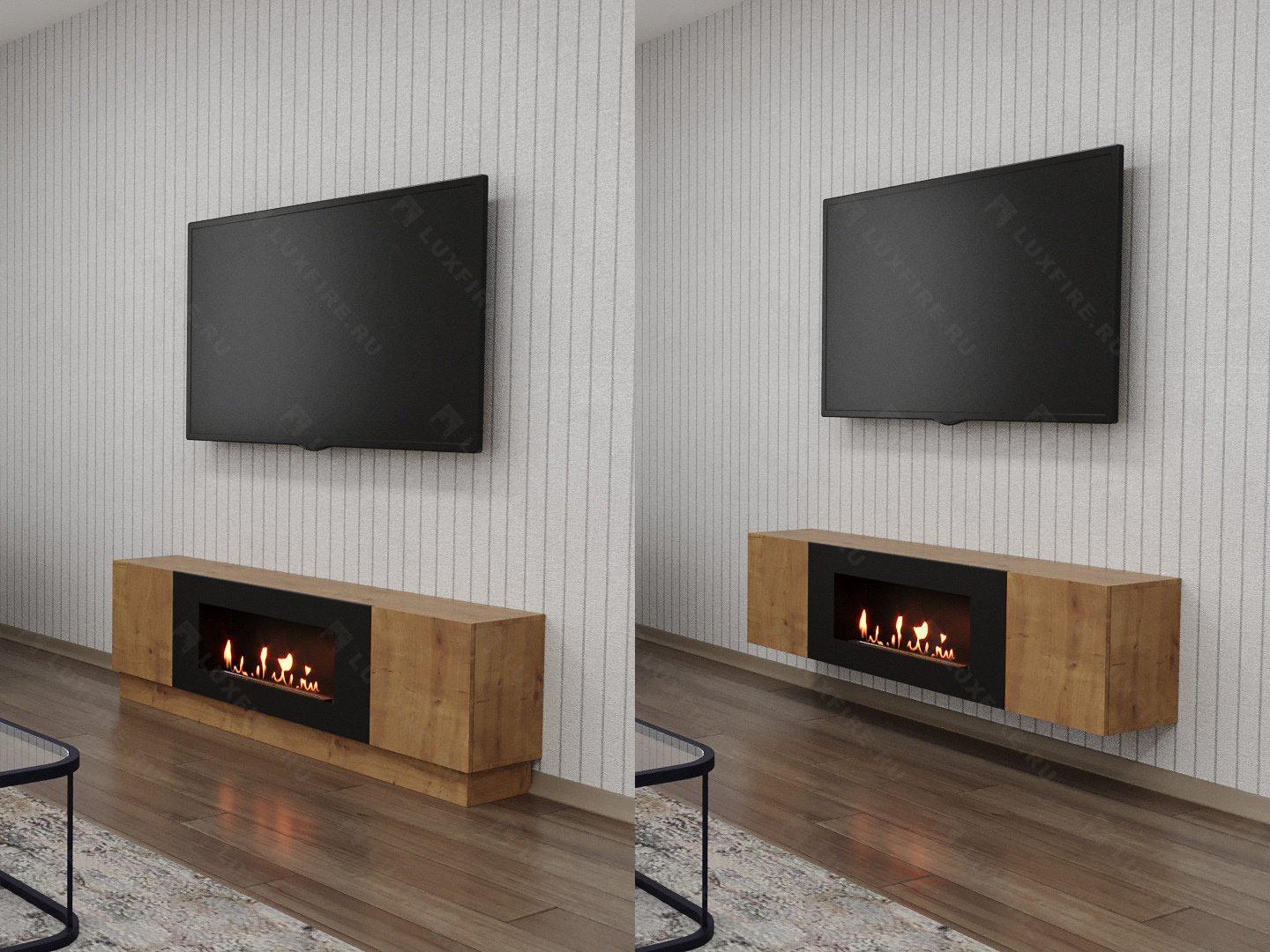 Тумба универсальная Lux Fire "Байкал" 1600, дуб вотан, с биокамином 900 Тумба универсальная Lux Fire "Байкал" 1600, дуб вотан, с биокамином 900